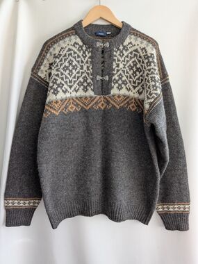 CBC Sport Wool Classic Gray Nordic Sweater with Toggle Closure - XL